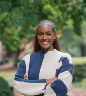 Ceazia Wright standing in front of the Administration Building